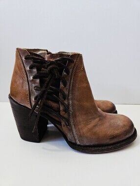 Freebird By Steven Brook Lace Side Ankle Boot Size 9 Distressed Leather